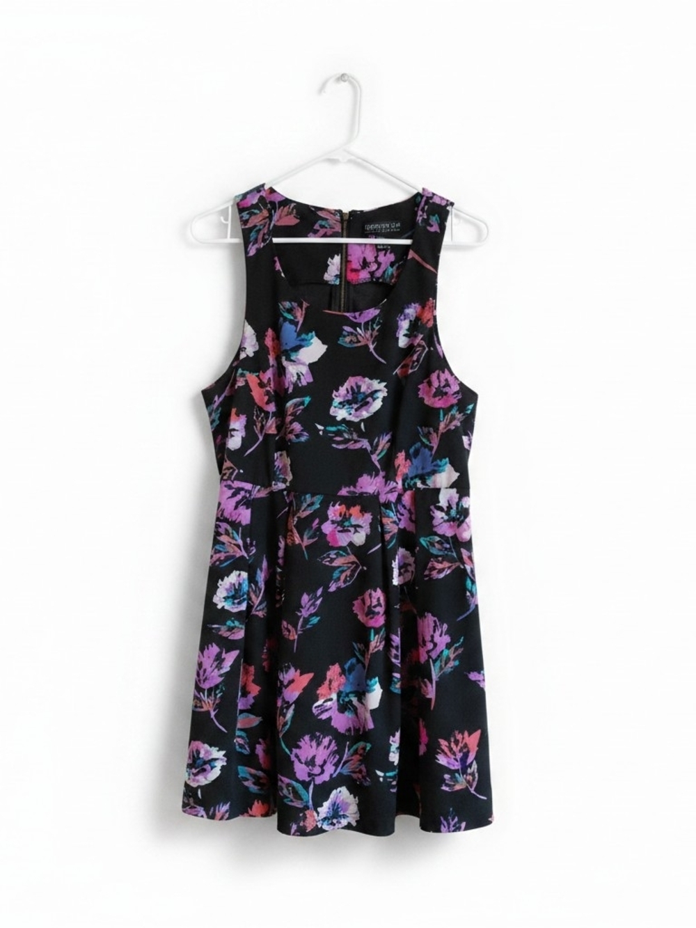 Forever 21 Black Floral Sleeveless Mini Dress with Purple & Teal Accents